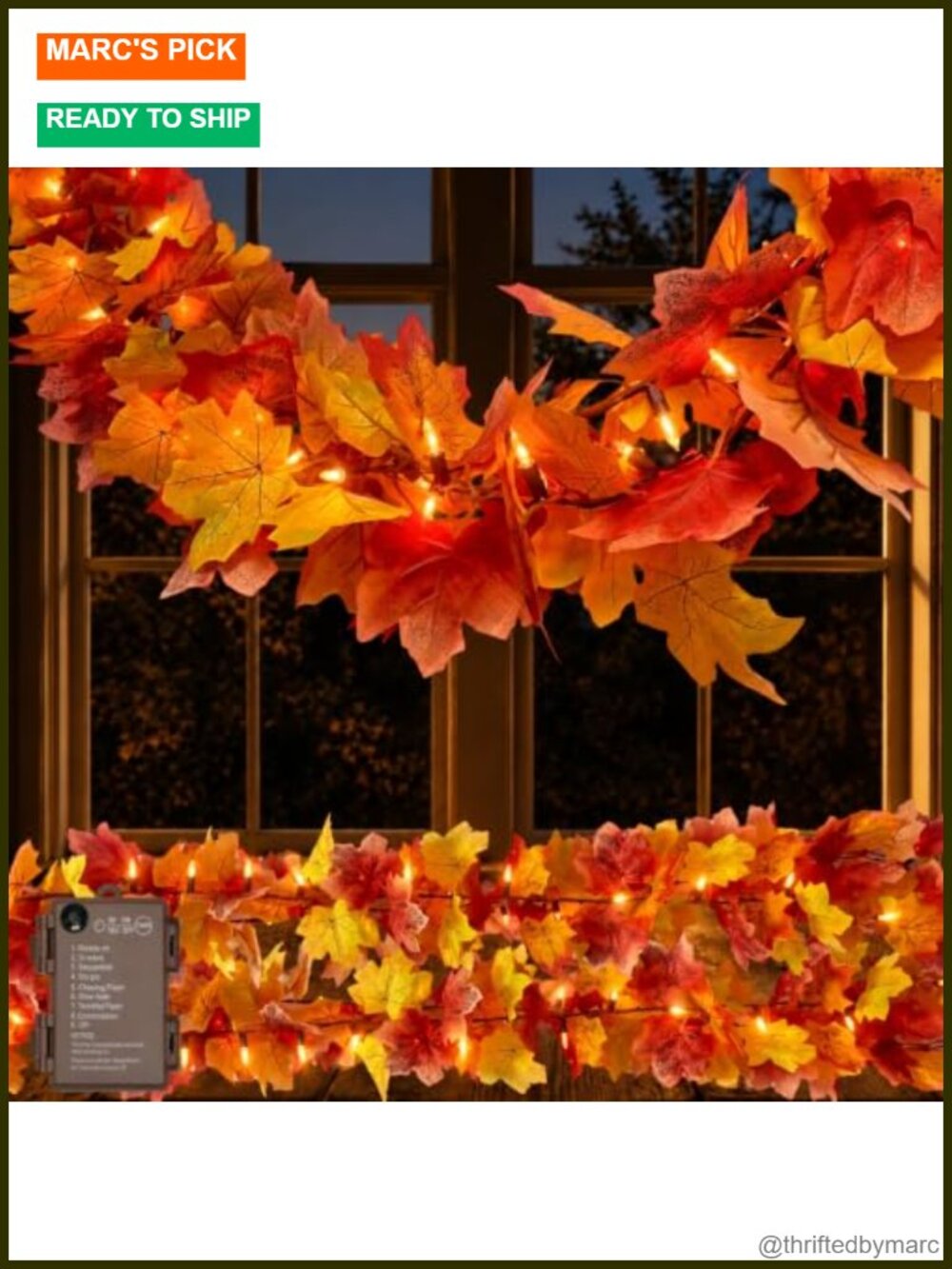 2Pack Fall Garland Lights Battery Operated Timer 9.8FT Maple Leaves Home Decor